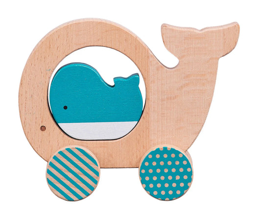 Whale and Baby Wooden Push Along Car