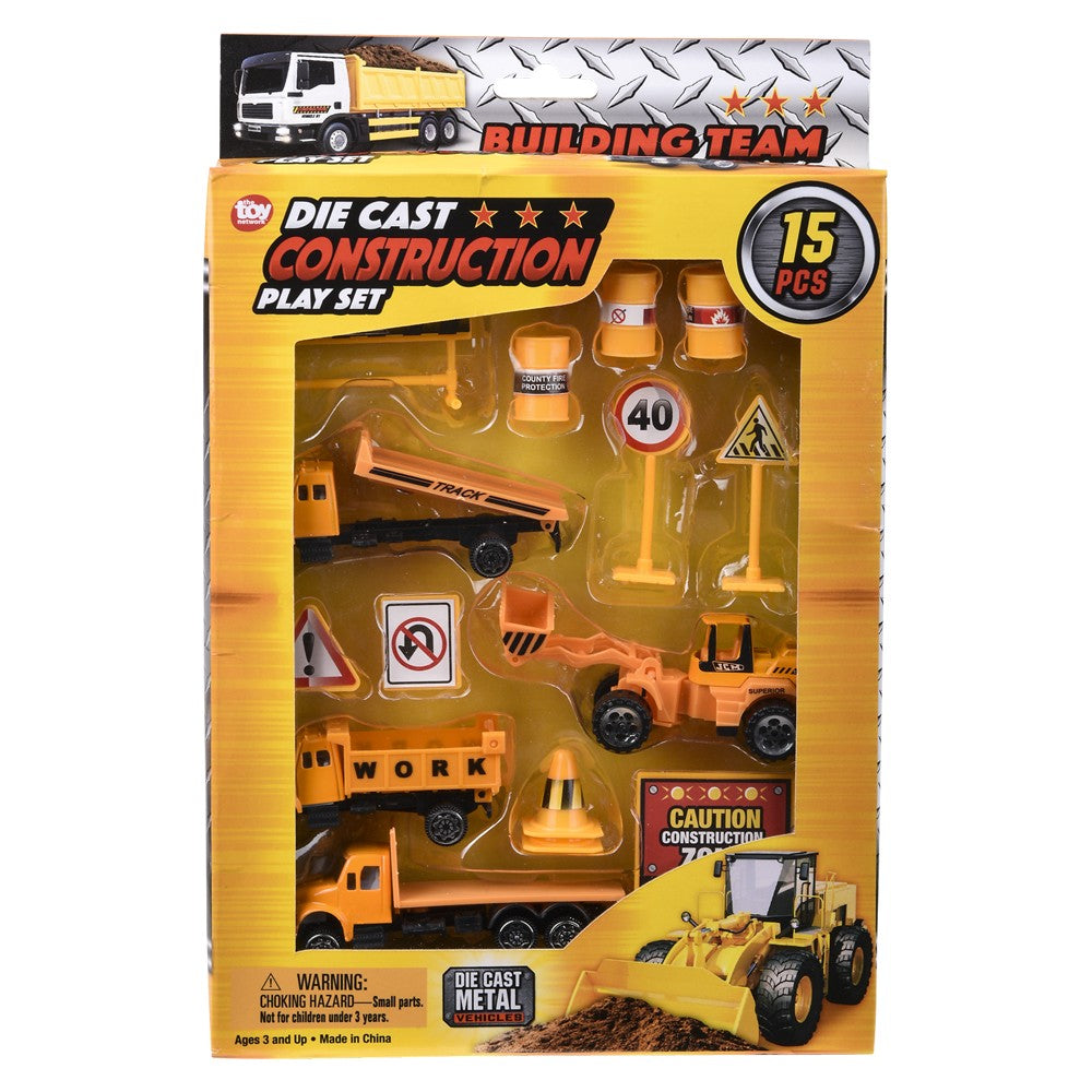 15PC DIECAST CONSTRUCTION VEHICLES PLAY SET